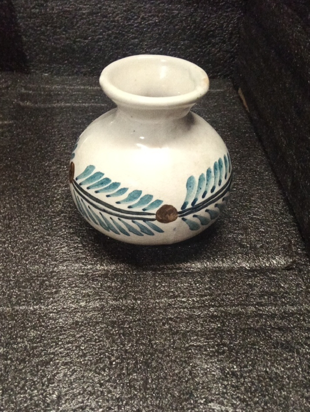 Mexican Hand-Painted Ceramic Bud Vase with Leaf Motif